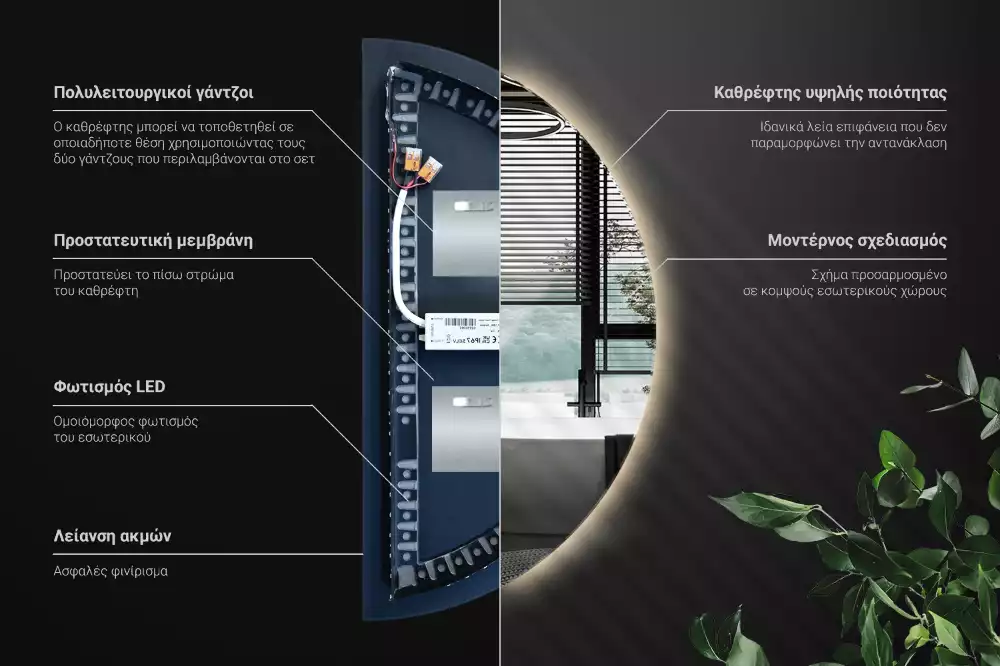 Miroir demi-cercle LED accessoire élégant
