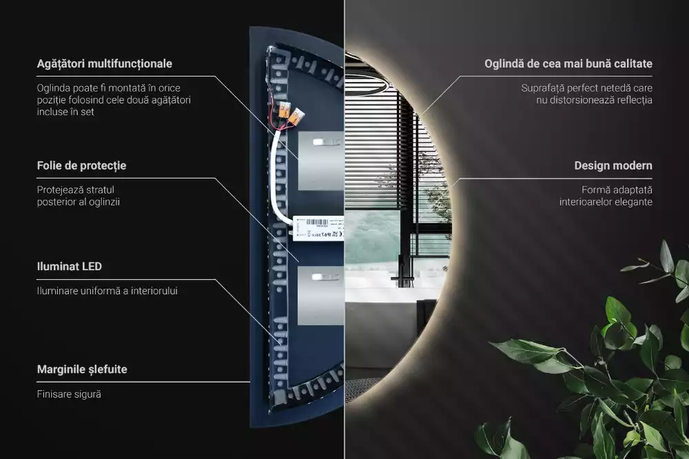 Miroir demi-cercle LED accessoire élégant