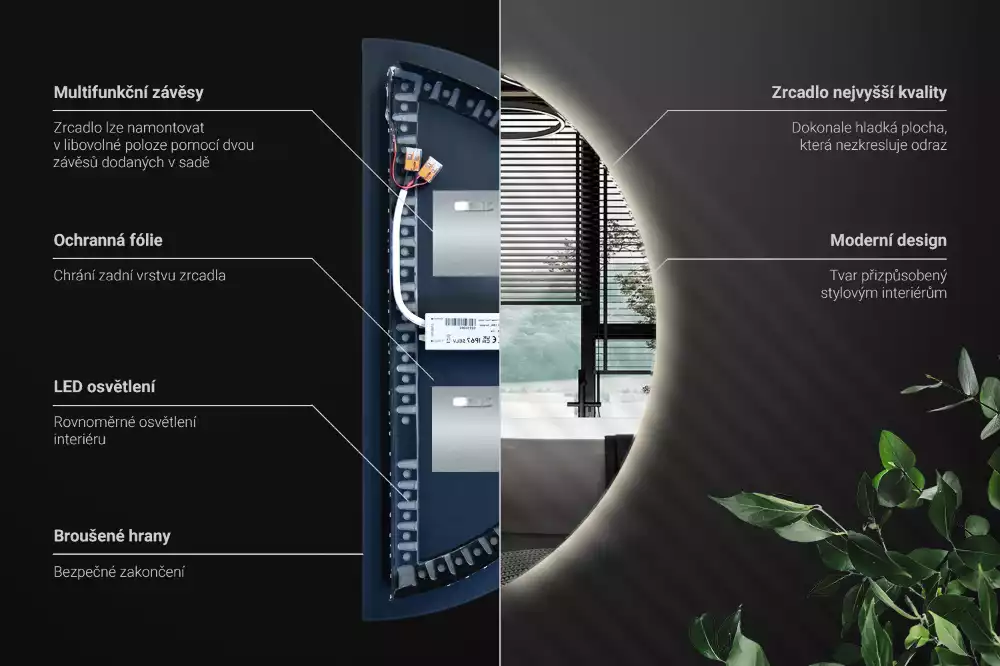 Miroir demi-cercle LED accessoire élégant