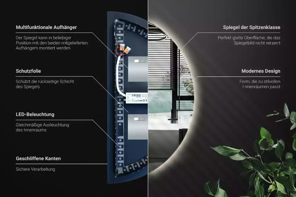 Miroir demi-cercle LED accessoire élégant