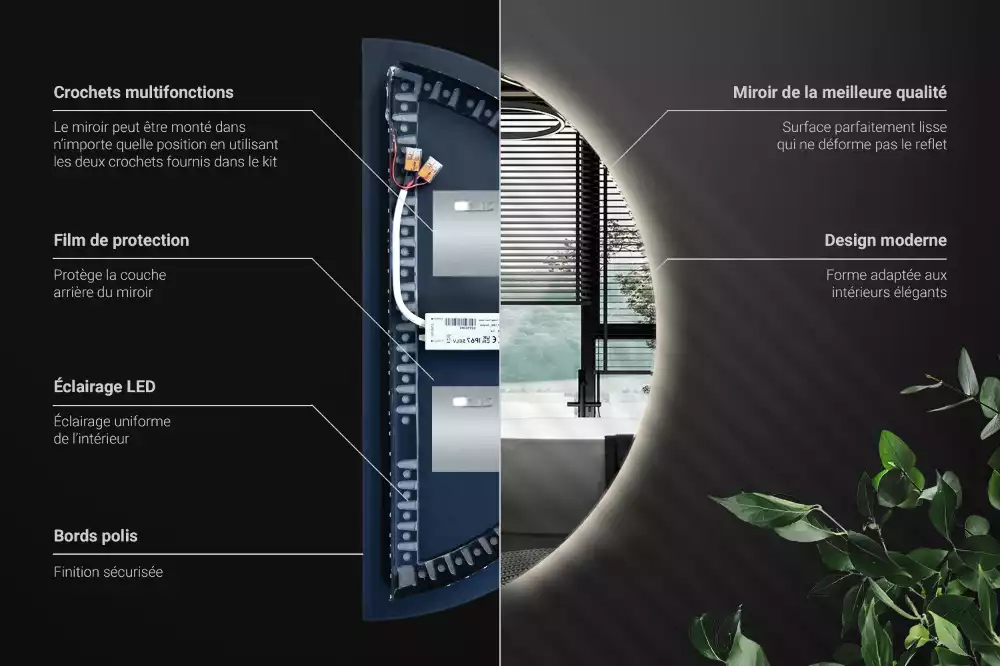 Miroir demi-cercle LED accessoire élégant