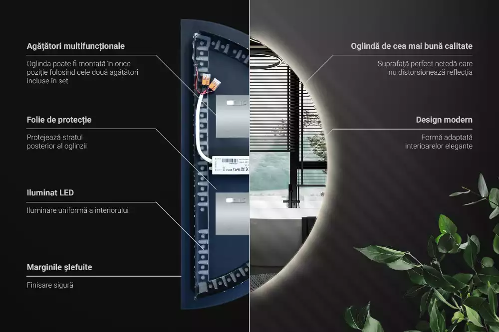Miroir demi-cercle LED accessoire élégant