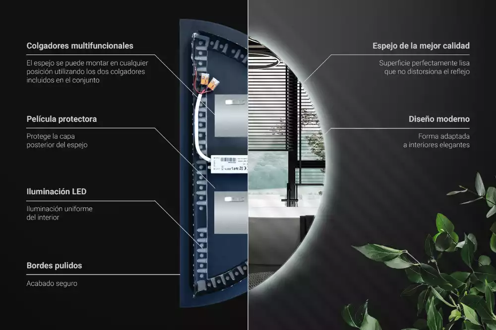 Miroir demi-cercle LED accessoire élégant
