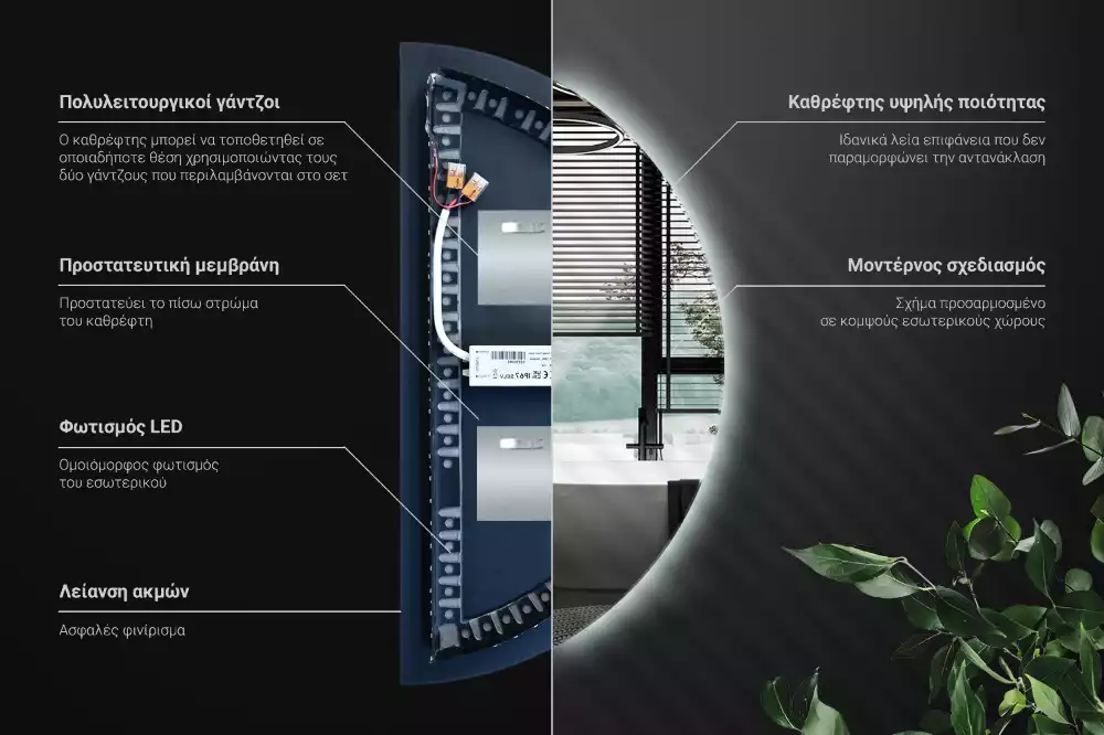 Miroir demi-cercle LED accessoire élégant