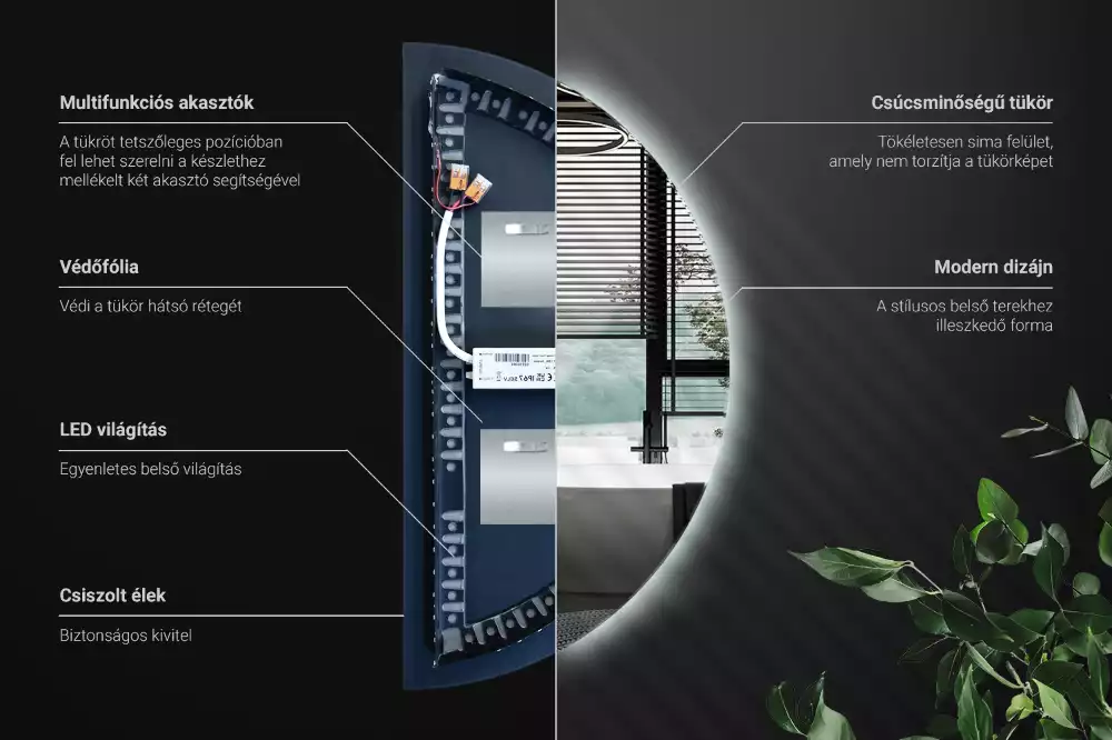 Miroir demi-cercle LED accessoire élégant