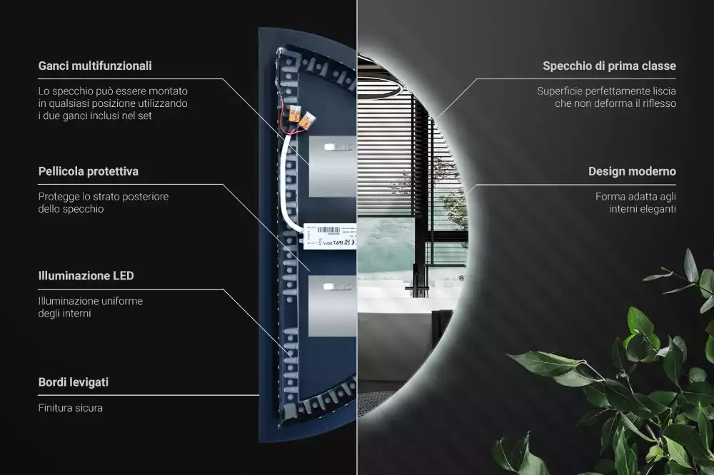 Miroir demi-cercle LED accessoire élégant