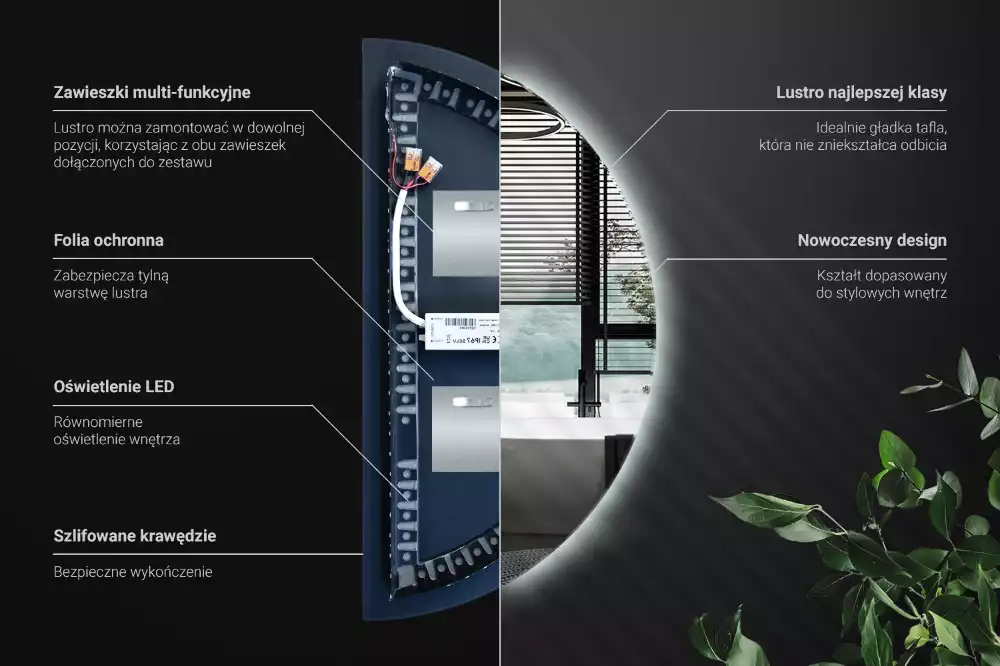 Miroir demi-cercle LED accessoire élégant
