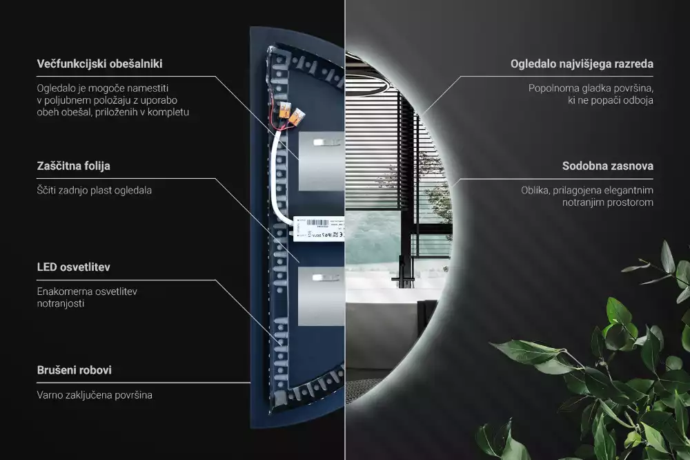 Miroir demi-cercle LED accessoire élégant