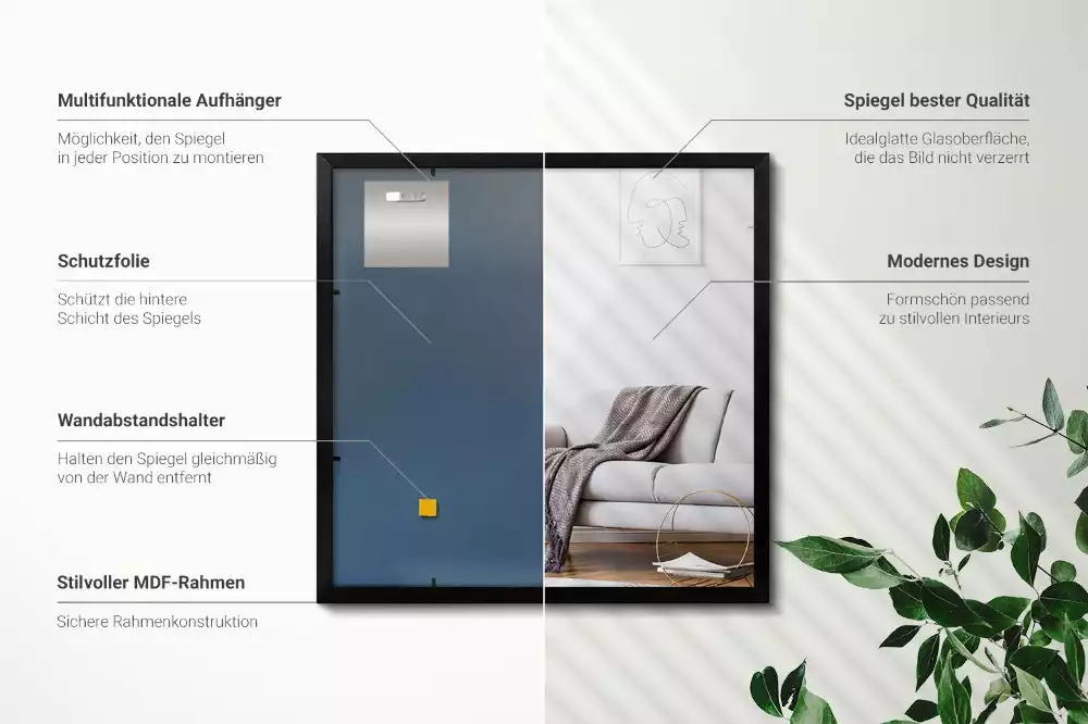 Miroir rectangulaire mur avec cadre noir