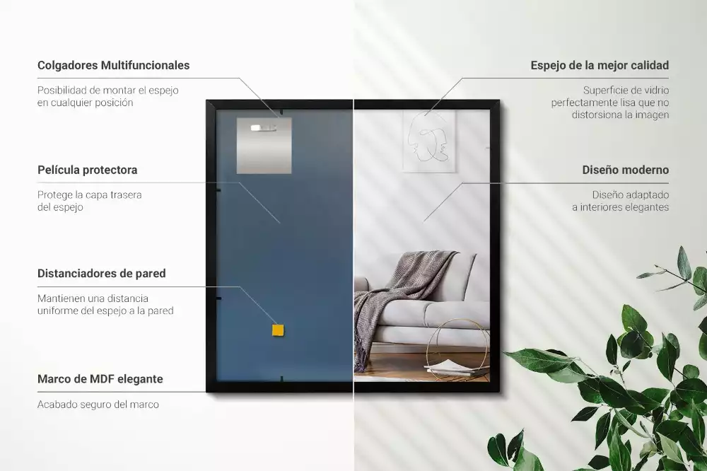 Miroir rectangulaire mur avec cadre noir