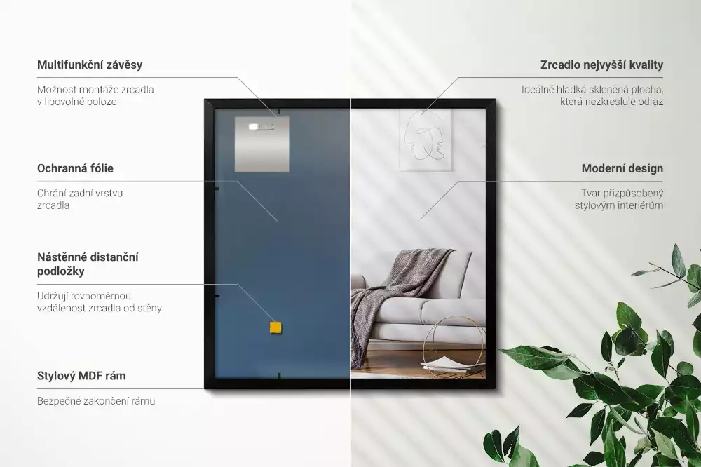 Miroir rectangulaire mur avec cadre noir