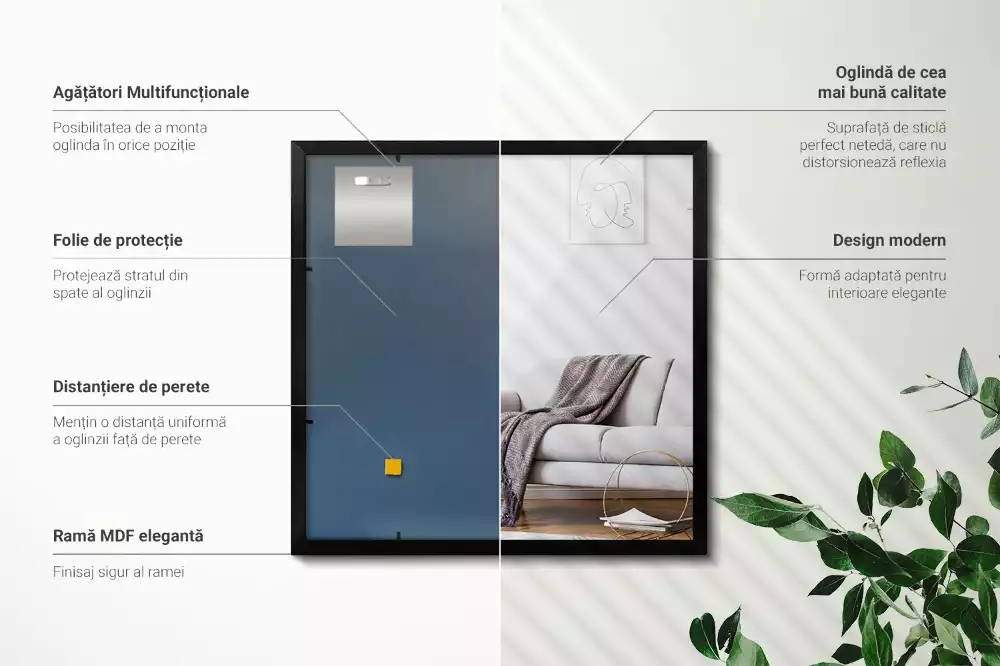 Miroir rectangulaire mur avec cadre noir