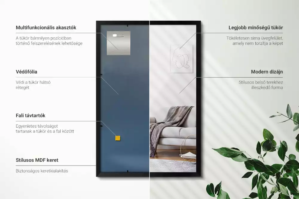 Miroir rectangulaire mur avec cadre noir