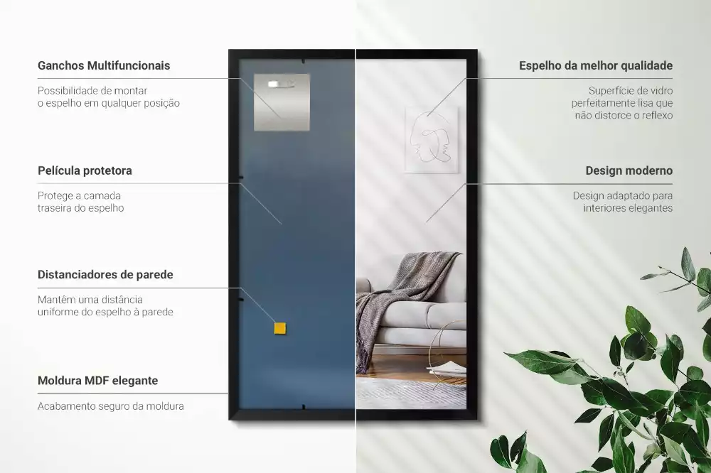 Miroir rectangulaire mur avec cadre noir