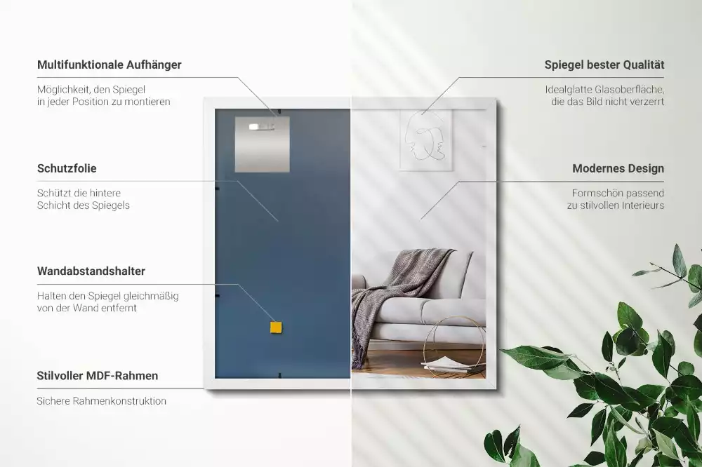 Miroir rectangulaire décoratif avec cadre blanc