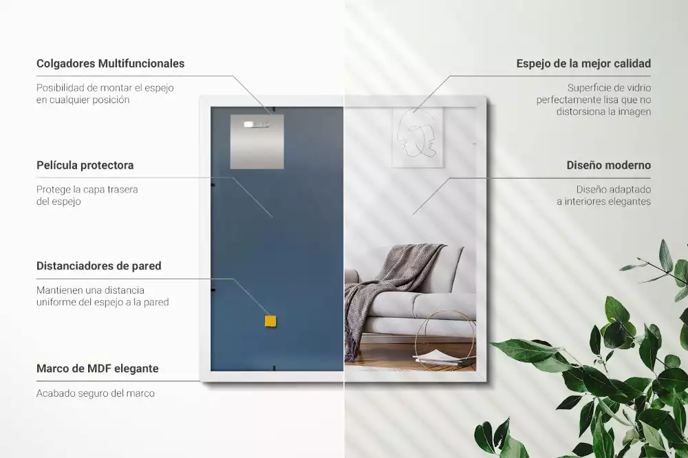 Miroir rectangulaire décoratif avec cadre blanc