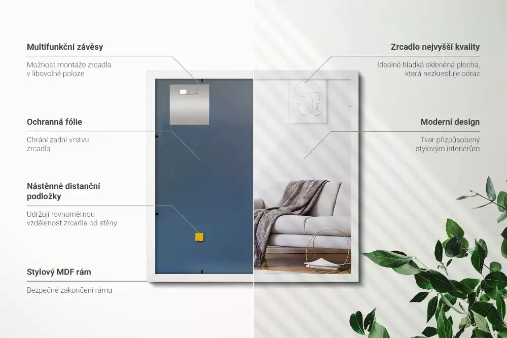 Miroir rectangulaire décoratif avec cadre blanc