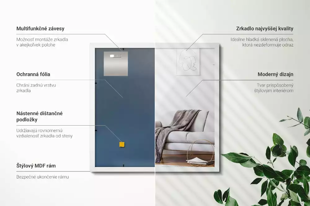 Miroir rectangulaire décoratif avec cadre blanc