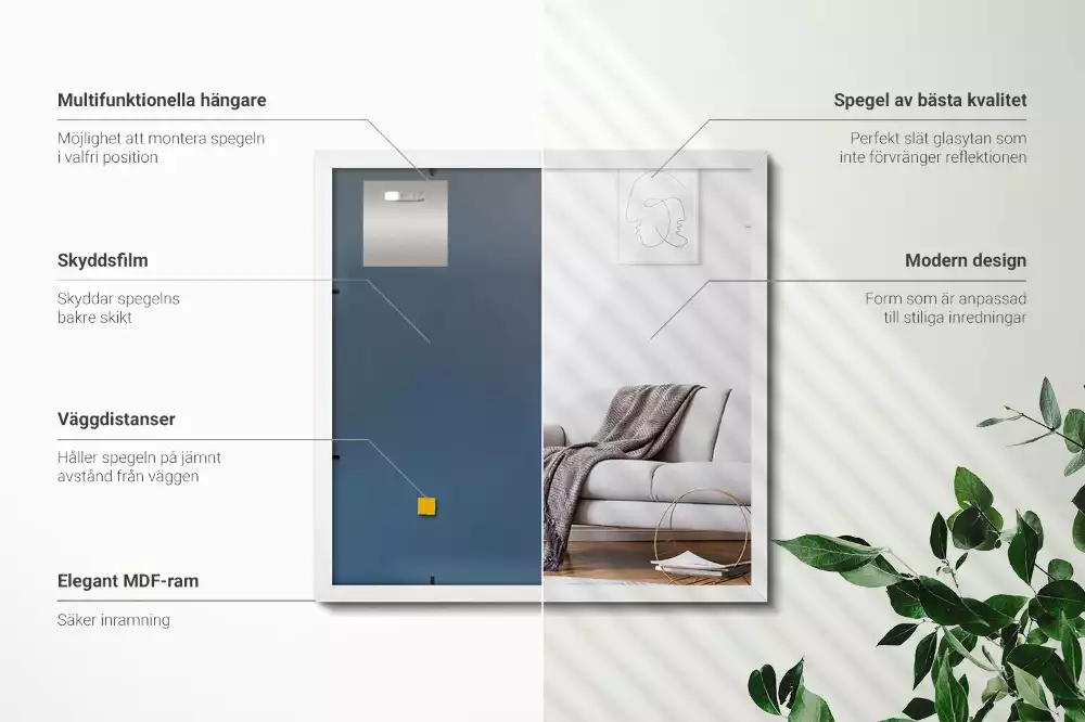 Miroir rectangulaire décoratif avec cadre blanc