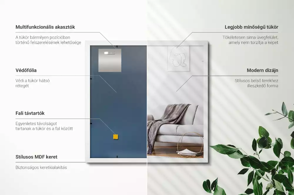 Miroir rectangulaire décoratif avec cadre blanc