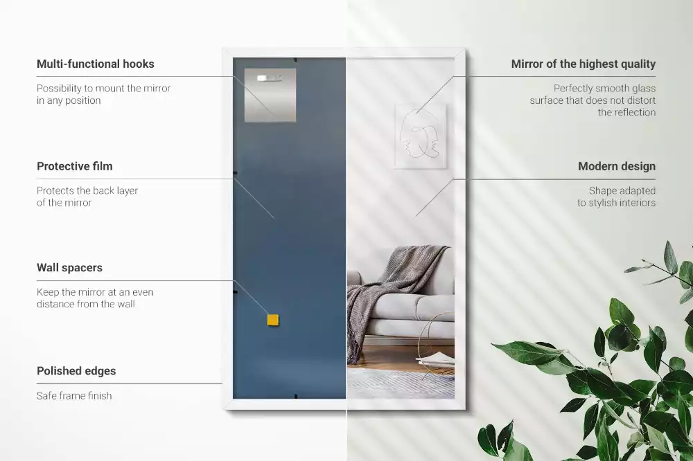 Miroir rectangulaire décoratif avec cadre blanc