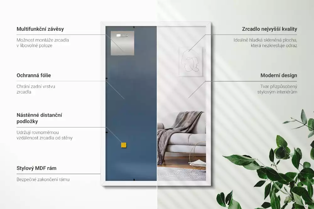Miroir rectangulaire décoratif avec cadre blanc