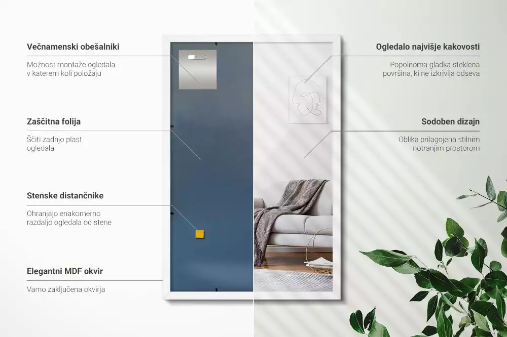 Miroir rectangulaire décoratif avec cadre blanc