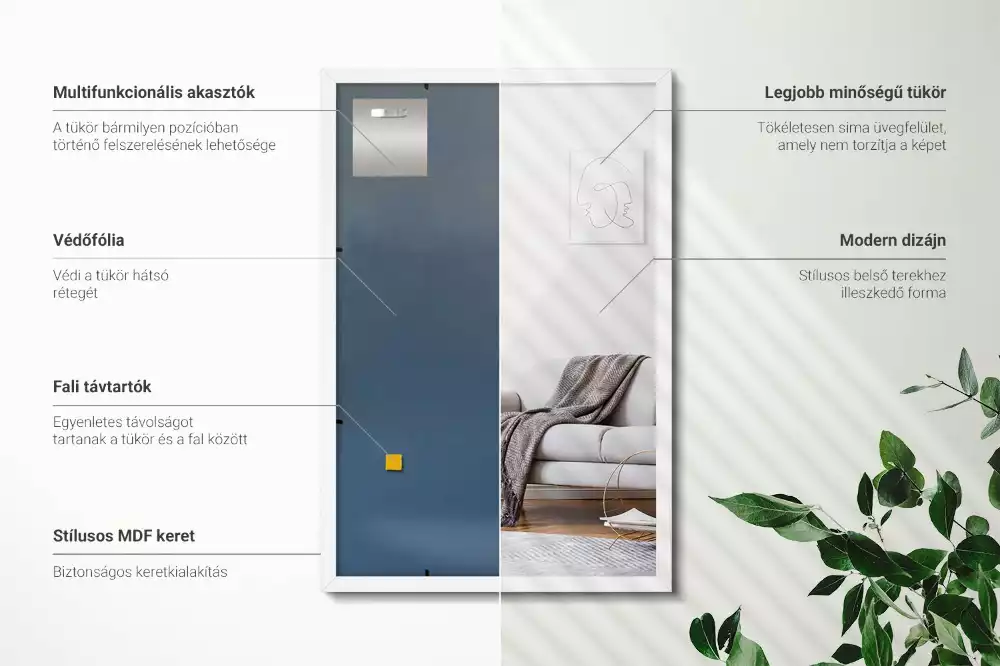 Miroir rectangulaire décoratif avec cadre blanc