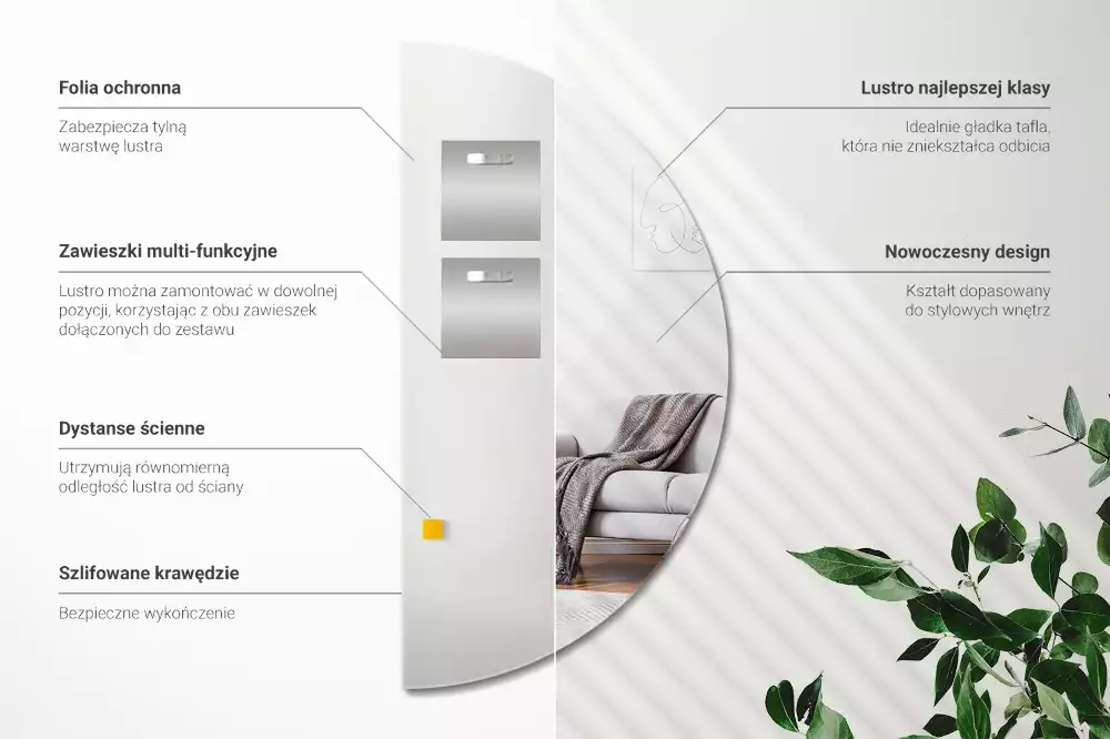 Miroir semi-circulaire suspendu sans cadre