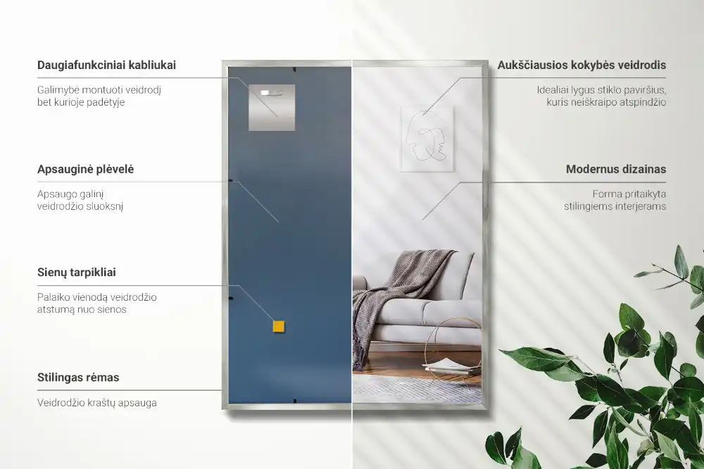 Miroir rectangulaire cadre argenté suspendu