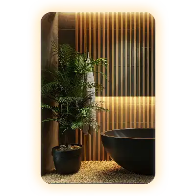 Miroir rectangulaire à bords arrondis avec éclairage LED