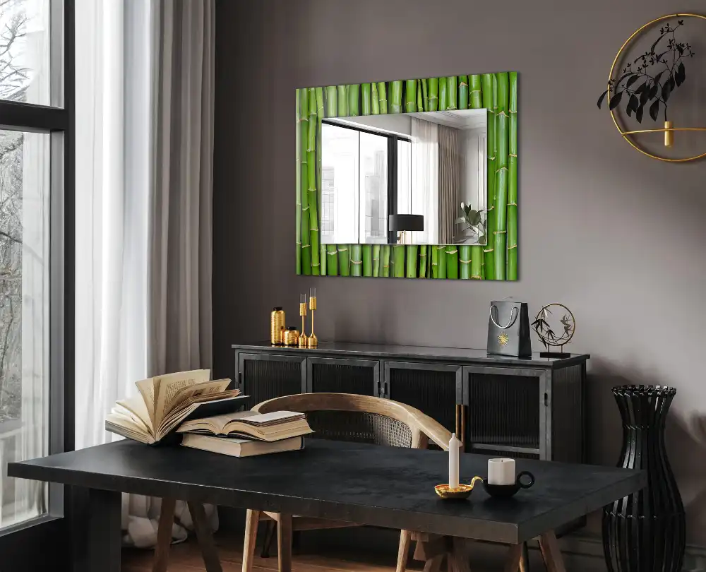 Miroir avec imprimé décoratif rectangulaire Tiges de bambou vertes