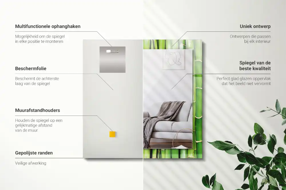 Miroir avec imprimé décoratif rectangulaire Tiges de bambou vertes