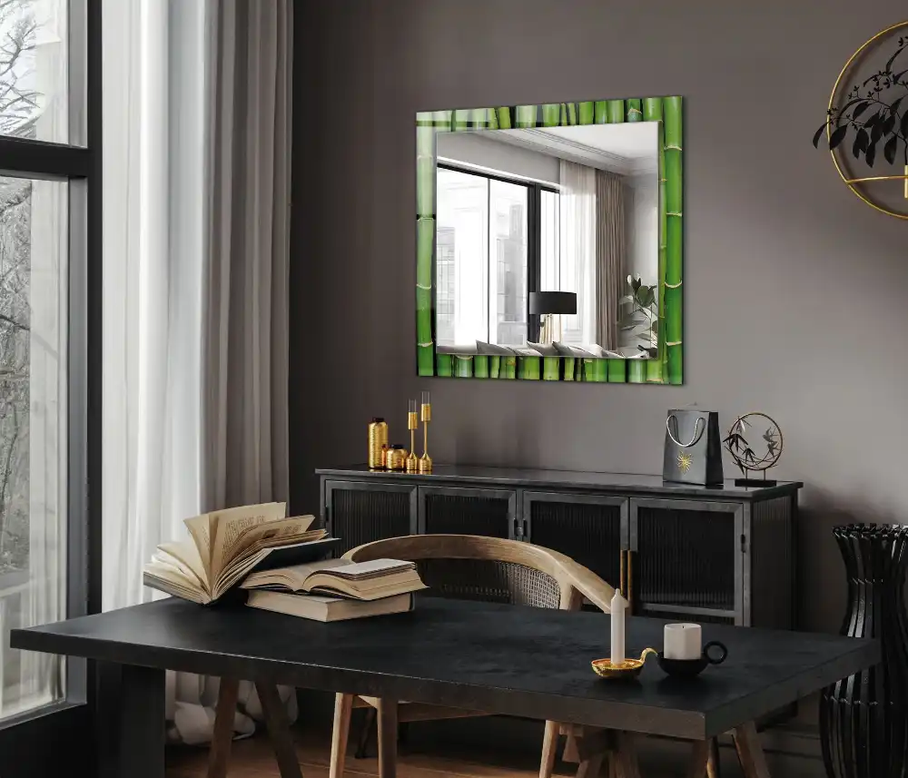Miroir avec imprimé décoratif rectangulaire Tiges de bambou vertes