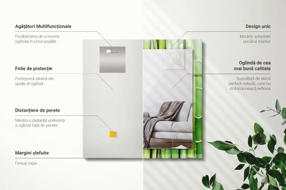 Miroir avec imprimé décoratif rectangulaire Tiges de bambou vertes