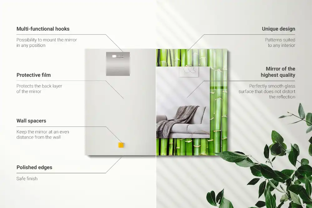 Miroir avec imprimé décoratif rectangulaire Tiges de bambou vertes