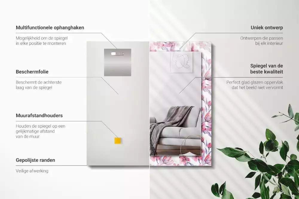 Miroir décoratif rectangulaire Fleurs motif aquarelle