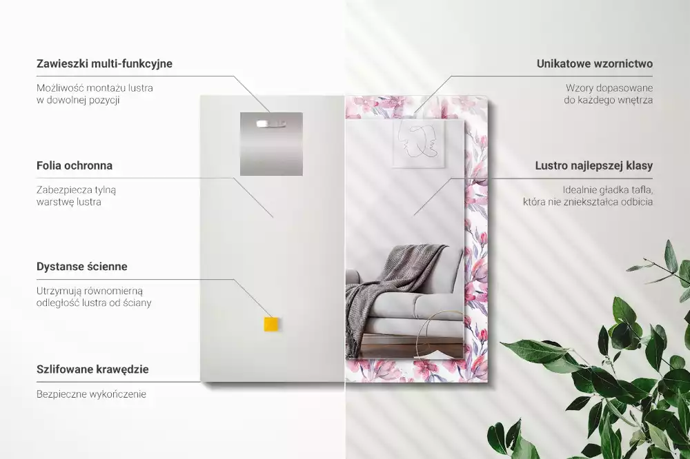 Miroir décoratif rectangulaire Fleurs motif aquarelle