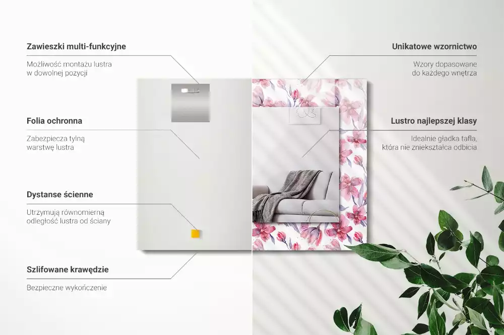 Miroir décoratif rectangulaire Fleurs motif aquarelle