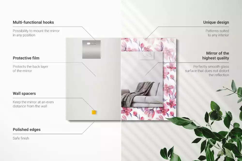 Miroir décoratif rectangulaire Fleurs motif aquarelle