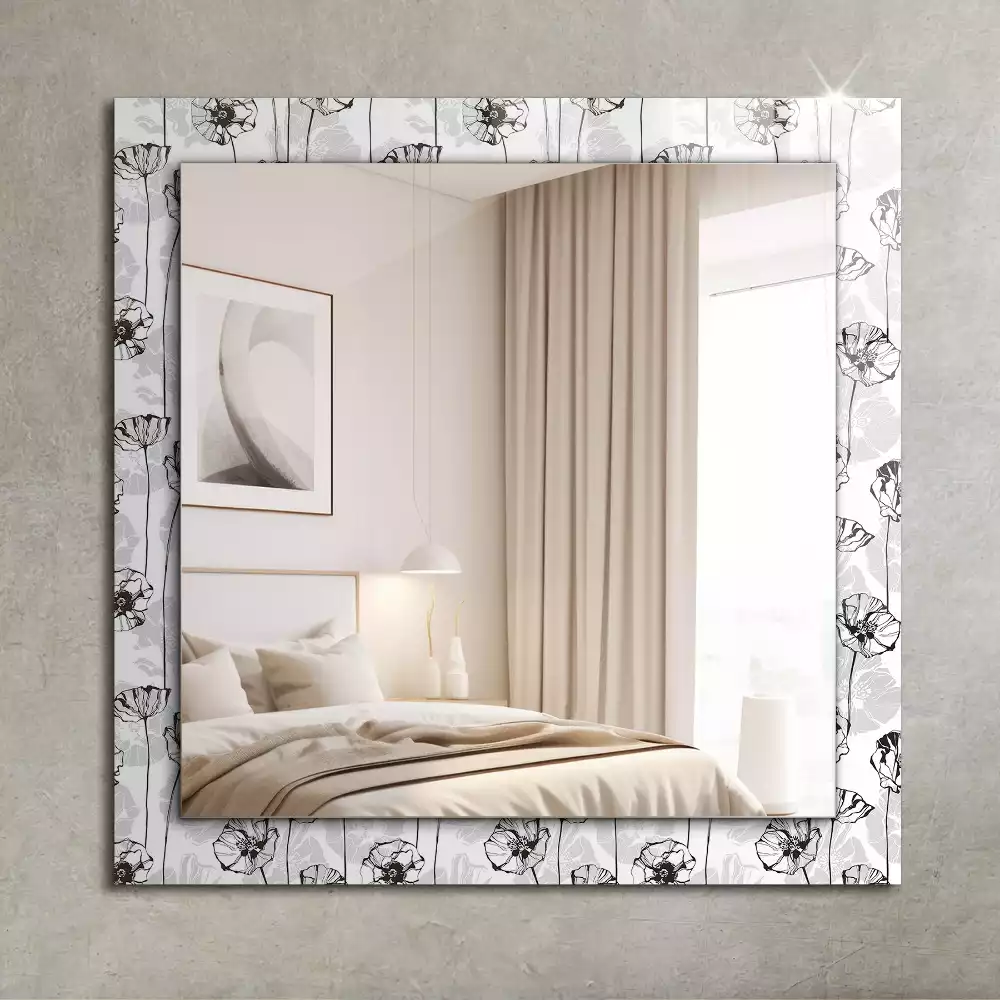 Miroir avec imprimé rectangulaire Motif floral monochrome