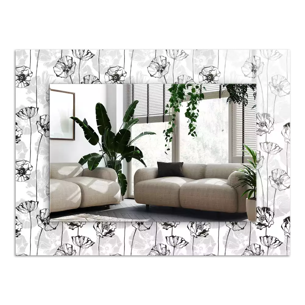 Miroir avec imprimé rectangulaire Motif floral monochrome