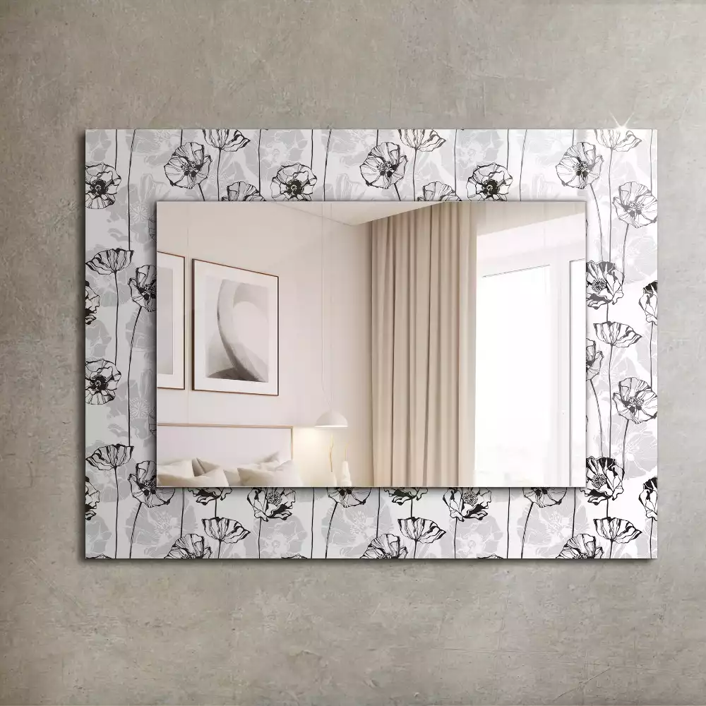 Miroir avec imprimé rectangulaire Motif floral monochrome