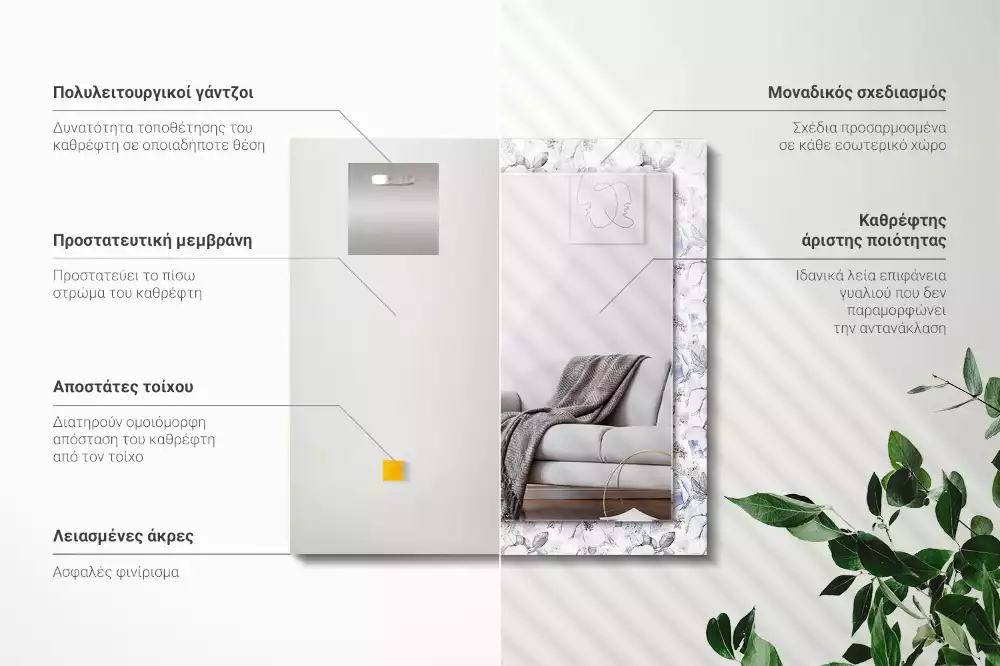 Miroir décoratif rectangulaire Fleurs et feuilles