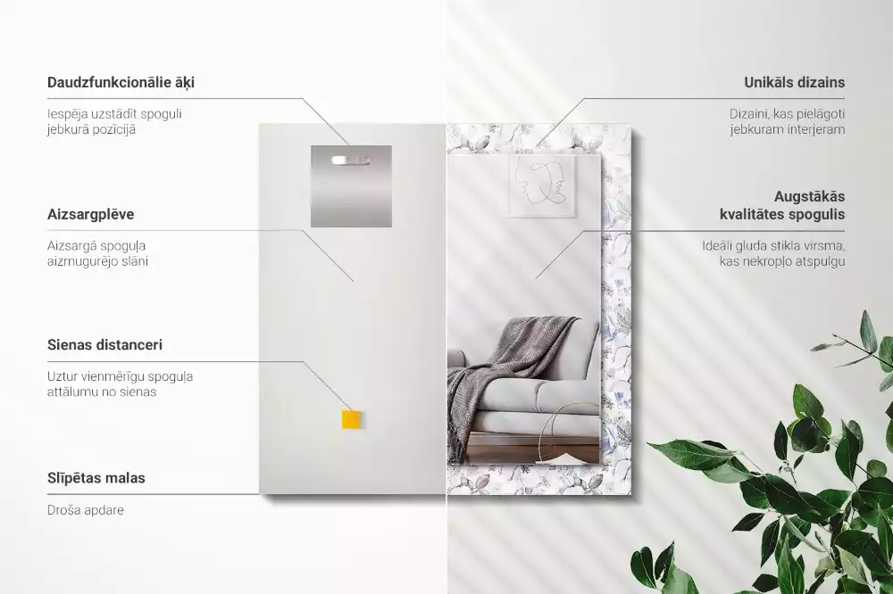 Miroir décoratif rectangulaire Fleurs et feuilles