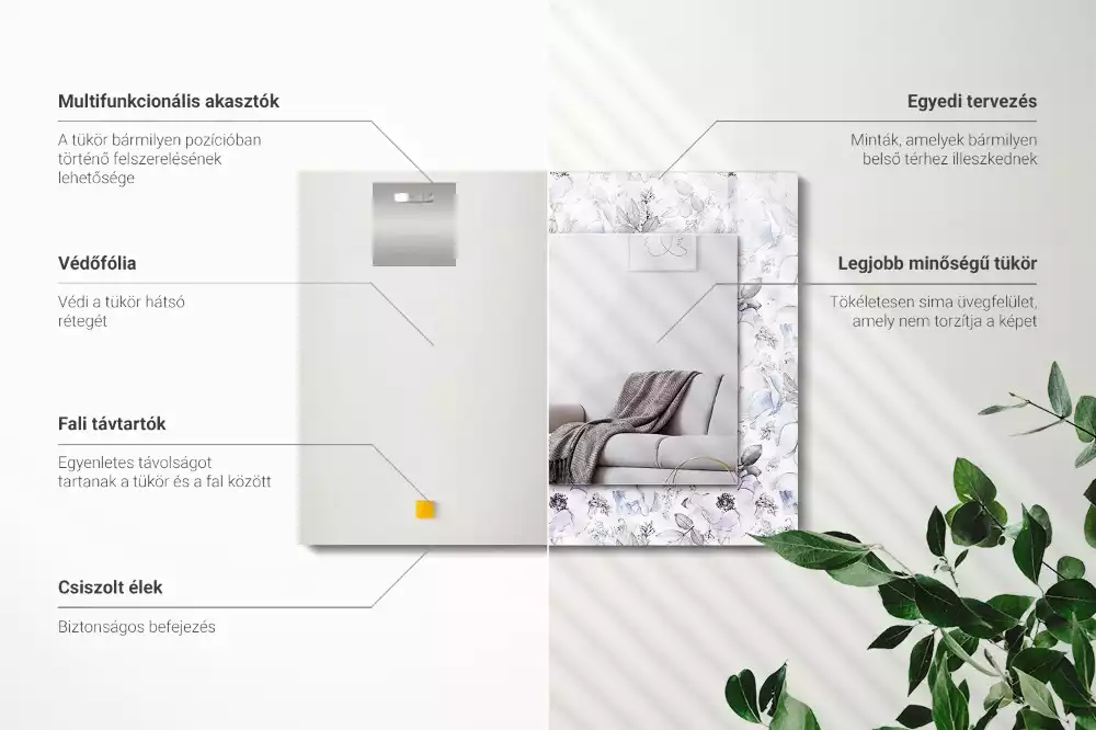 Miroir décoratif rectangulaire Fleurs et feuilles