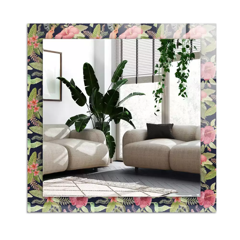 Miroir avec imprimé rectangulaire Fleurs et oiseaux