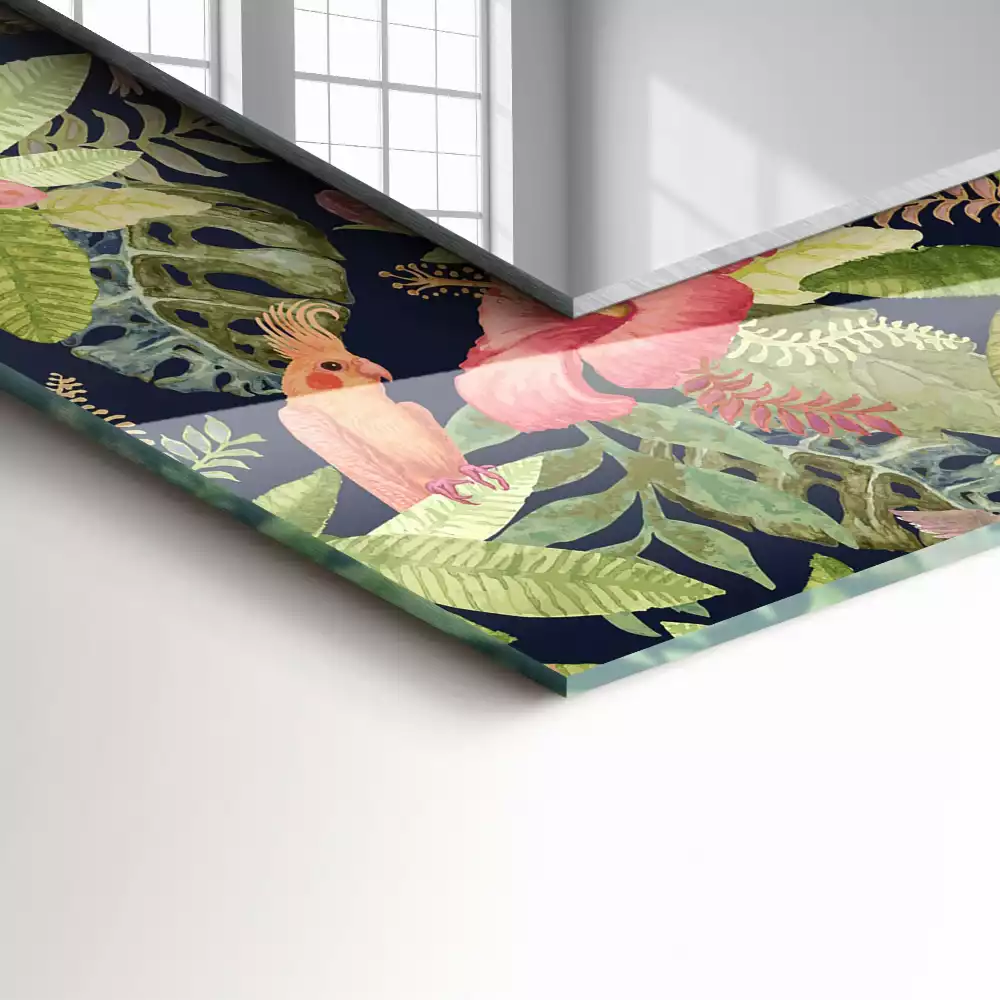 Miroir avec imprimé rectangulaire Fleurs et oiseaux