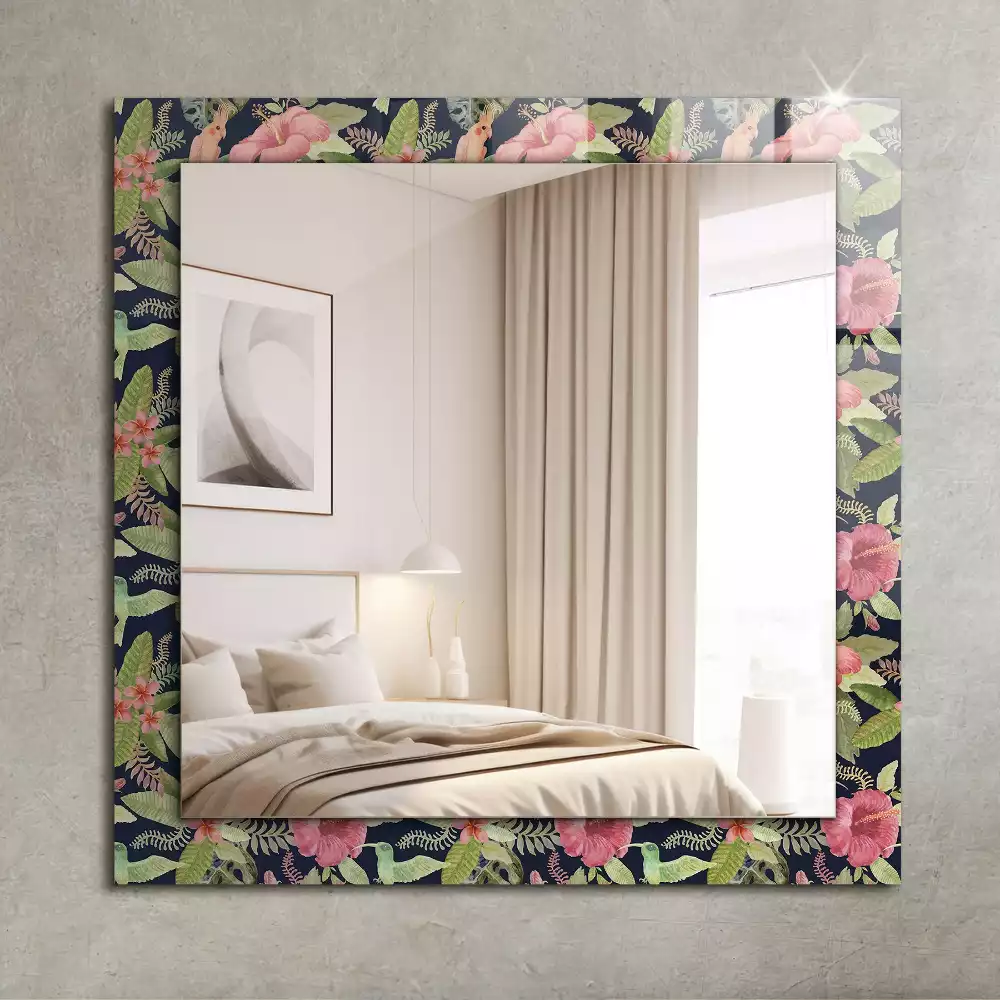 Miroir avec imprimé rectangulaire Fleurs et oiseaux