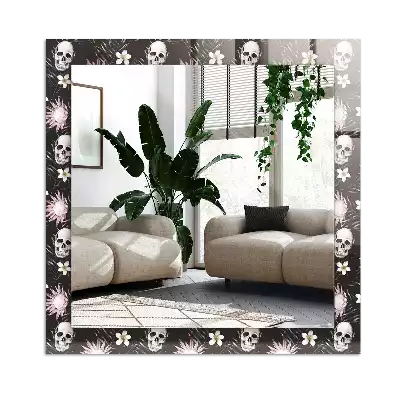 Miroir avec imprimé décoratif rectangulaire Crânes et fleurs